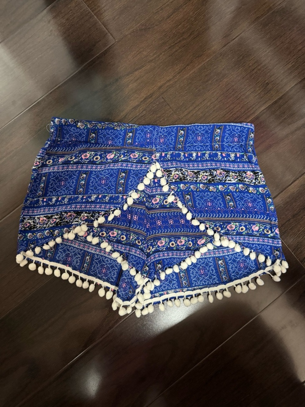 Blue Pom-Pom Trimmed Women's Shorts